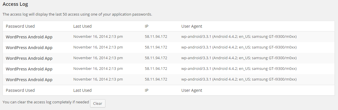 App Passwords Access Log